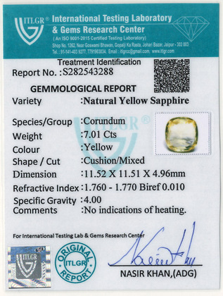 Yellow Sapphire - 7.01 Carat