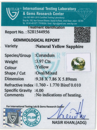 Yellow Sapphire - 3.97 Carat