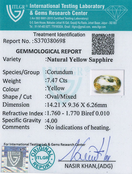 Yellow Sapphire - 7.47 Carat