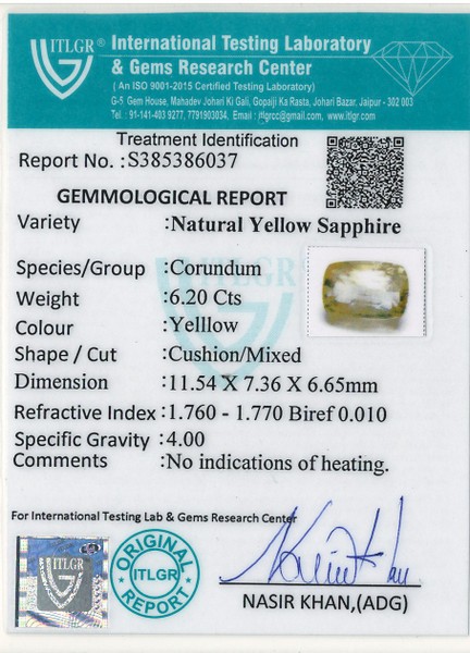 Yellow Sapphire - 6.2 Carat