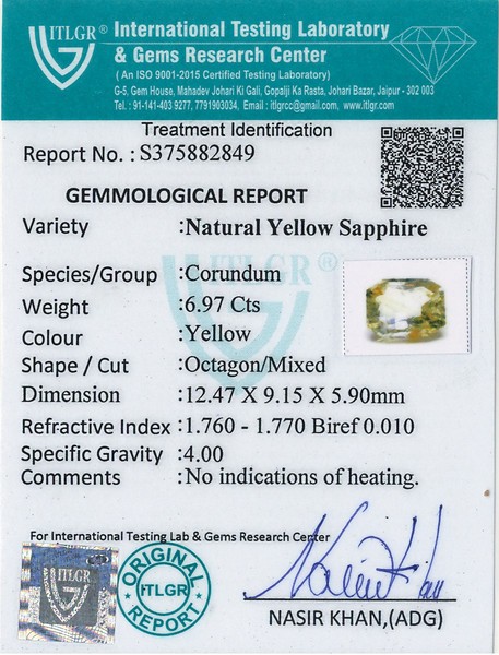 Yellow Sapphire - 6.97 Carat
