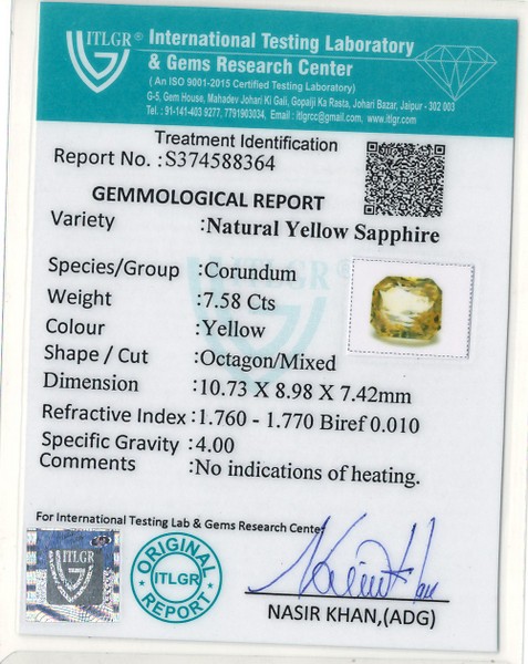 Yellow Sapphire - 7.58 Carat