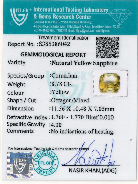 Yellow Sapphire - 8.78 Carat