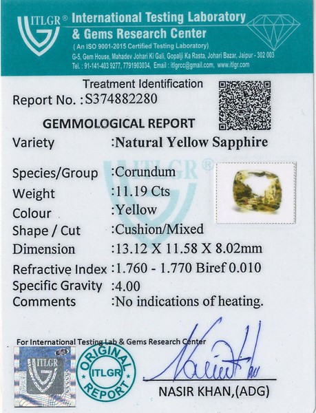 Yellow Sapphire - 11.19 Carat