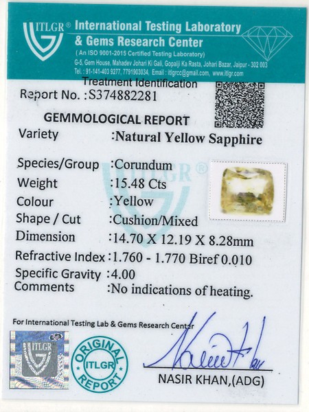 Yellow Sapphire - 15.48 Carat