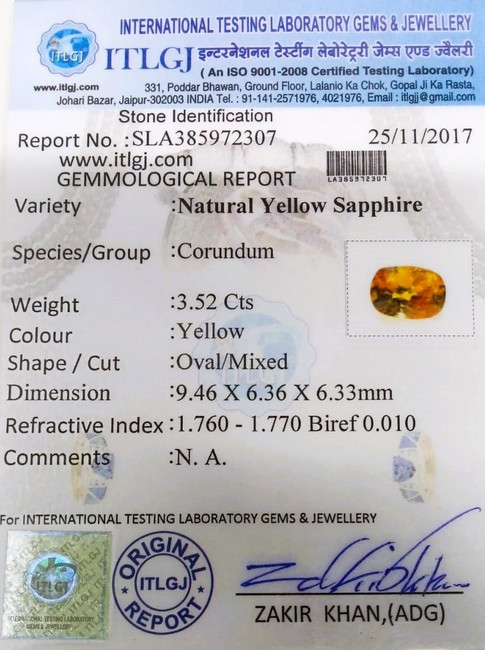 Yellow Sapphire - 3.52 Carat