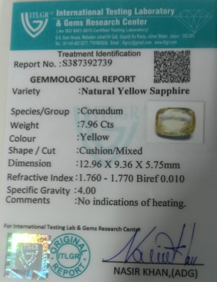 Yellow Sapphire - 7.96 Carat