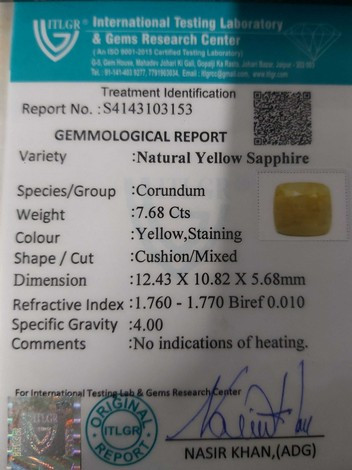 Yellow Sapphire - 7.68 Carat