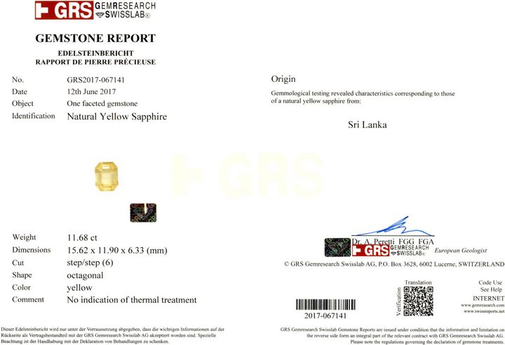 Yellow Sapphire - 11.68 Carat