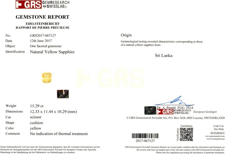 Yellow Sapphire - 15.29 Carat