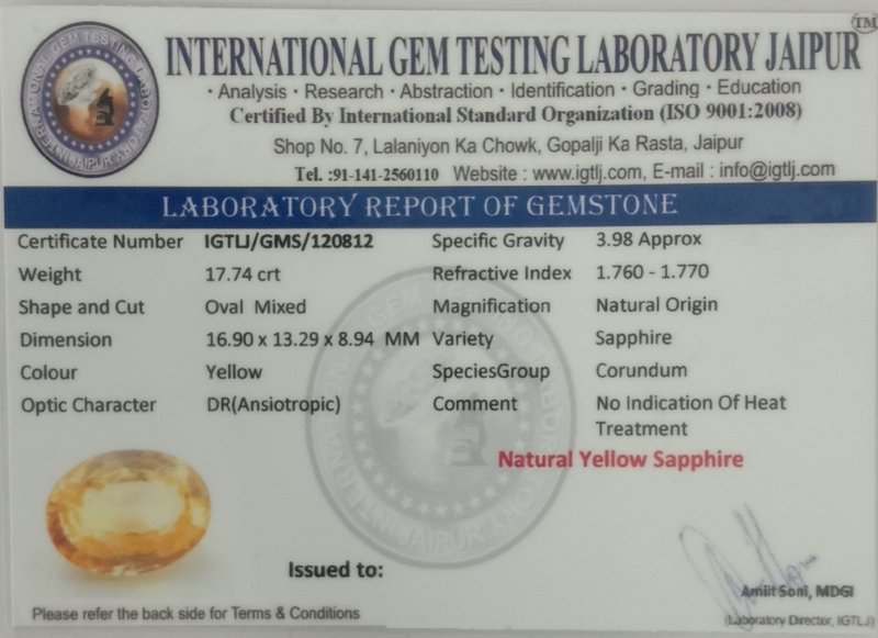 Yellow Sapphire - 17.74 Carat