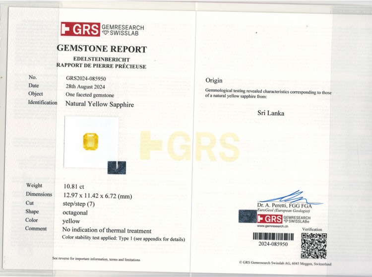 Yellow Sapphire - 10.81 Carat