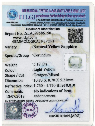 Yellow Sapphire - 5.17 Carat