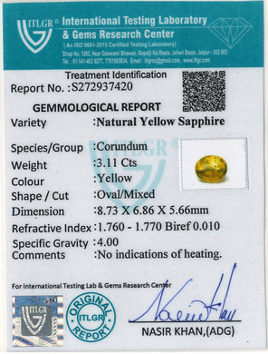 Yellow Sapphire - 3.11 Carat