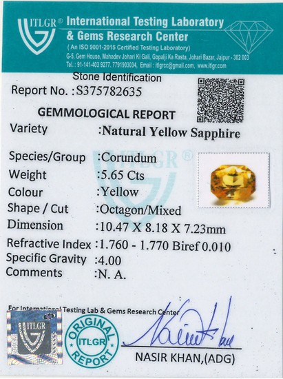 Yellow Sapphire - 5.65 Carat