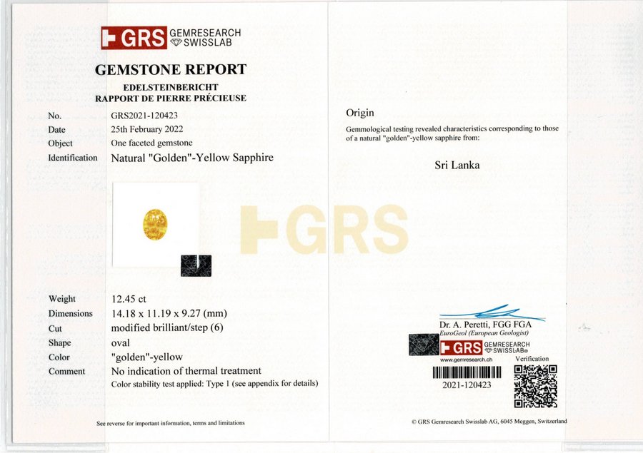 Yellow Sapphire - 12.45 Carat