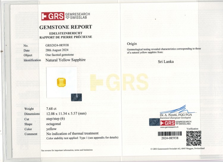 Yellow Sapphire - 7.68 Carat