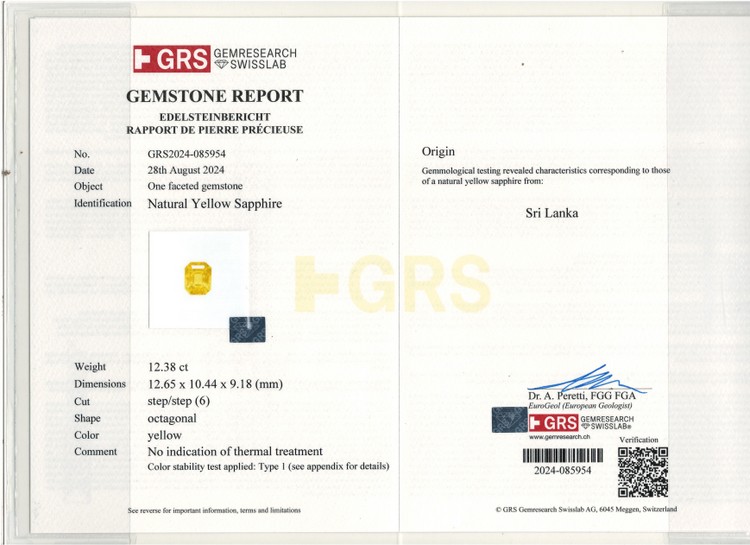 Yellow Sapphire - 12.38 Carat