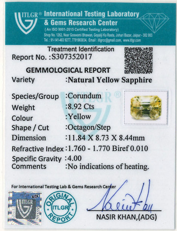 Yellow Sapphire - 8.92 Carat