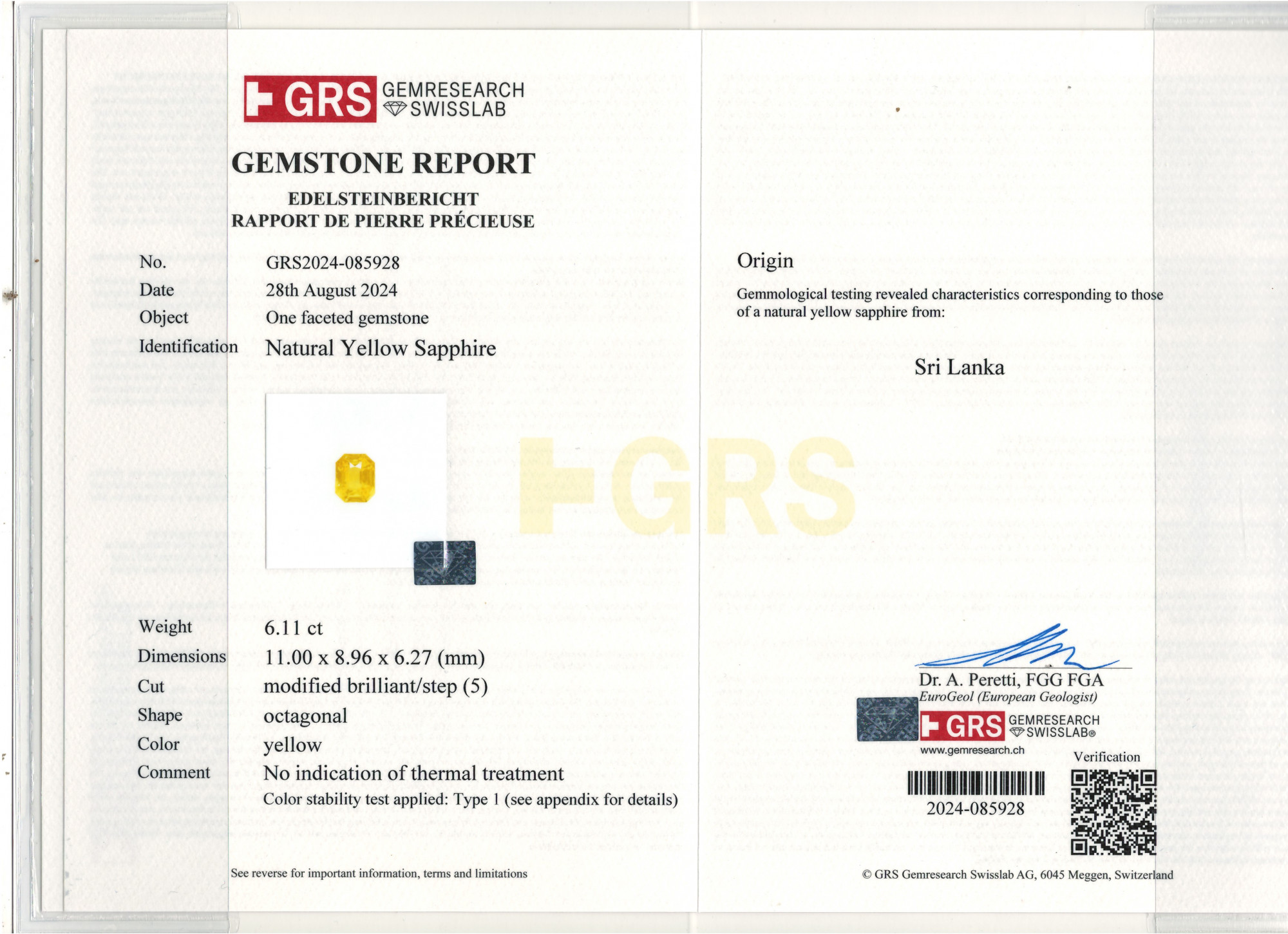 Yellow Sapphire - 6.11 Carat