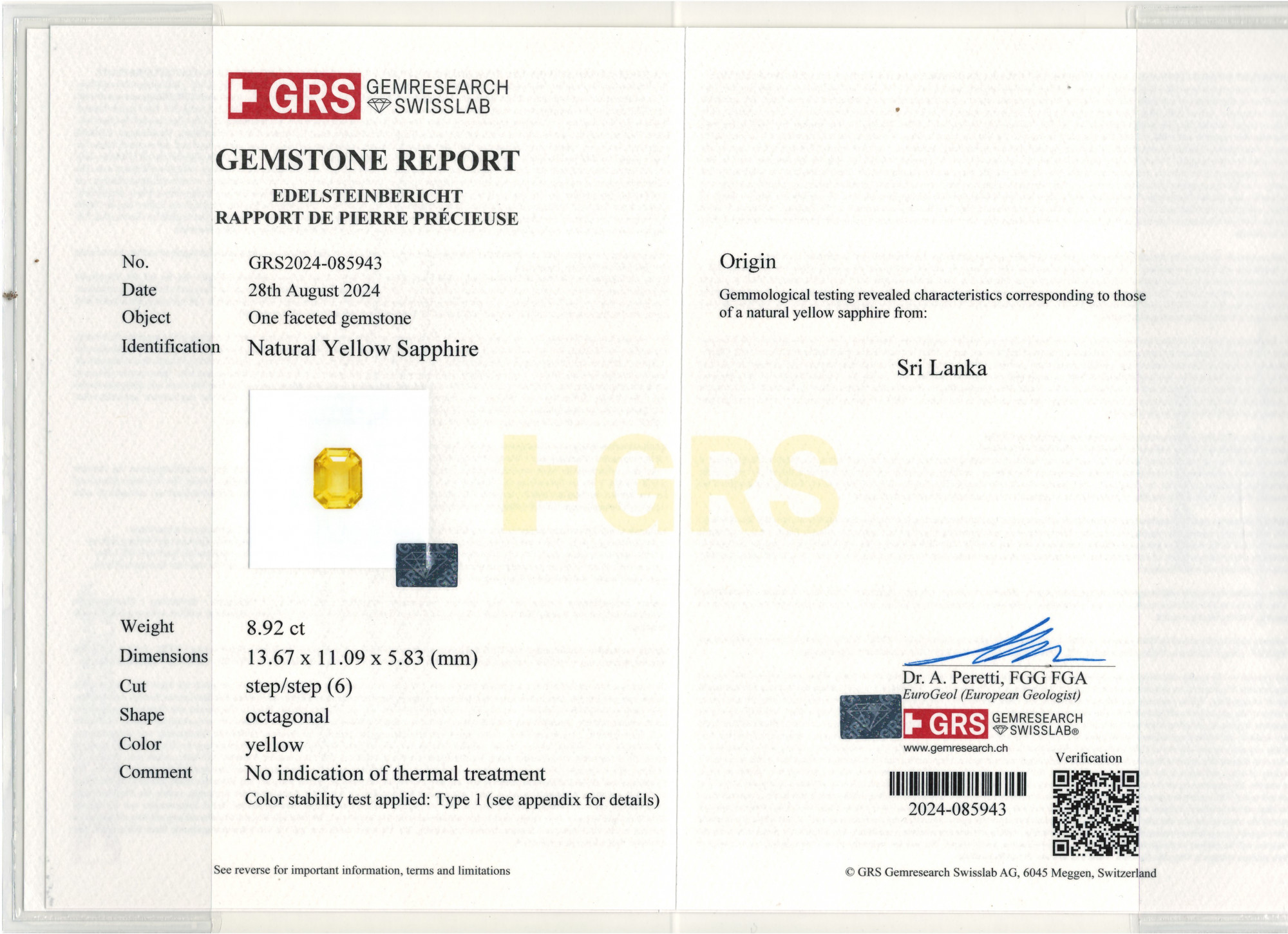 Yellow Sapphire - 8.92 Carat