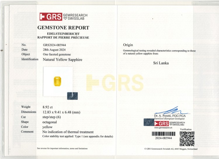 Yellow Sapphire - 8.92 Carat