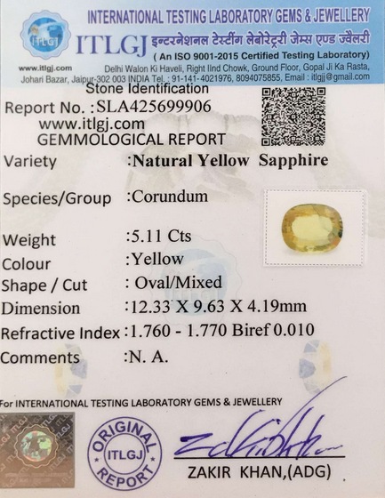 Yellow Sapphire - 5.11 Carat