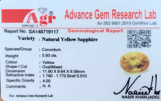 Yellow Sapphire - 5.93 Carat