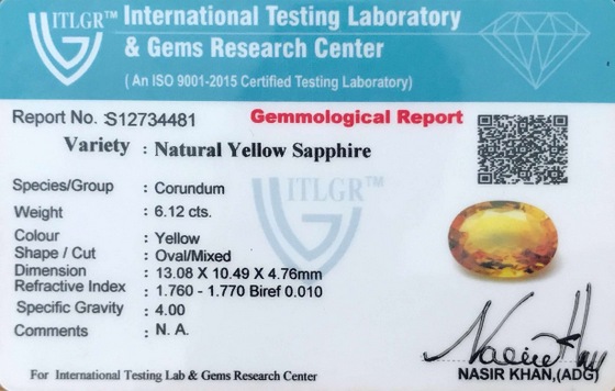 Yellow Sapphire - 6.12 Carat