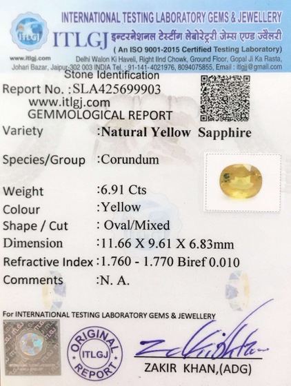 Yellow Sapphire - 6.91 Carat
