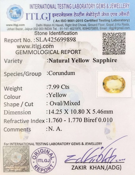 Yellow Sapphire - 7.99 Carat