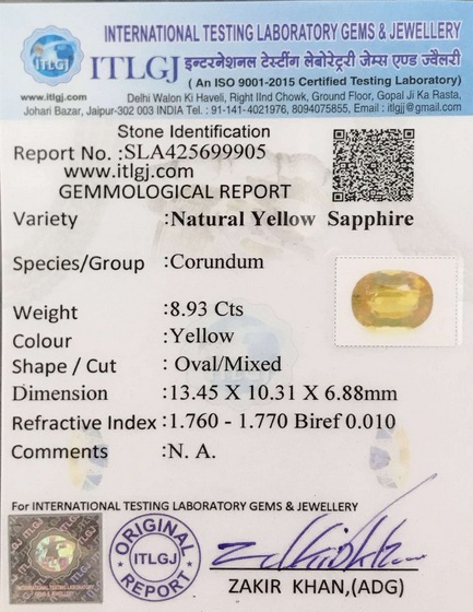 Yellow Sapphire - 8.93 Carat