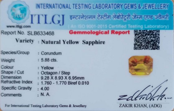 Yellow Sapphire - 5.88 Carat