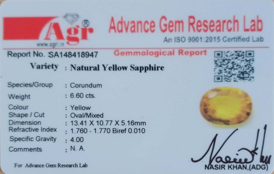 Yellow Sapphire - 6.60 Carat