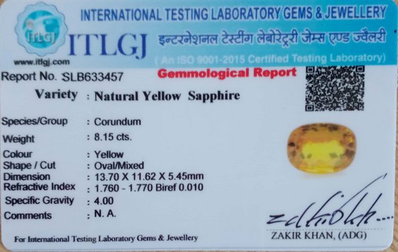 Yellow Sapphire - 8.15 Carat