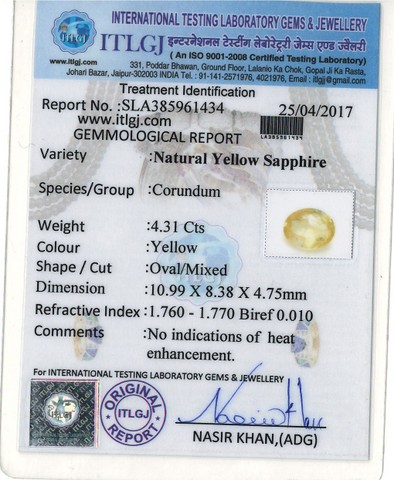 Yellow Sapphire - 4.31 Carat