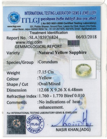 Yellow Sapphire - 7.15 Carat