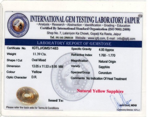 Yellow Sapphire - 11.39 Carat