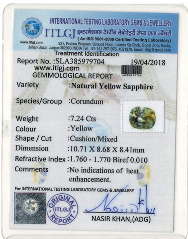 Yellow Sapphire - 7.24 Carat