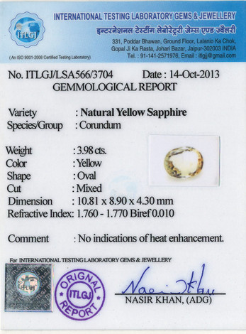 Yellow Sapphire - 3.98 Carat