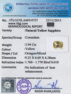 Yellow Sapphire - 3.94 Carat