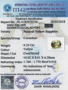 Yellow Sapphire - 4.34 Carat