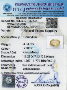 Yellow Sapphire - 4.34 Carat