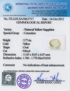 Yellow Sapphire - 5.77 Carat