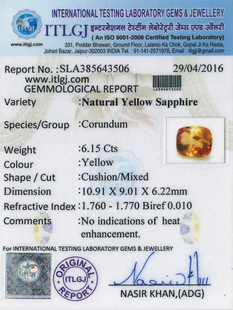 Yellow Sapphire - 6.15 Carat