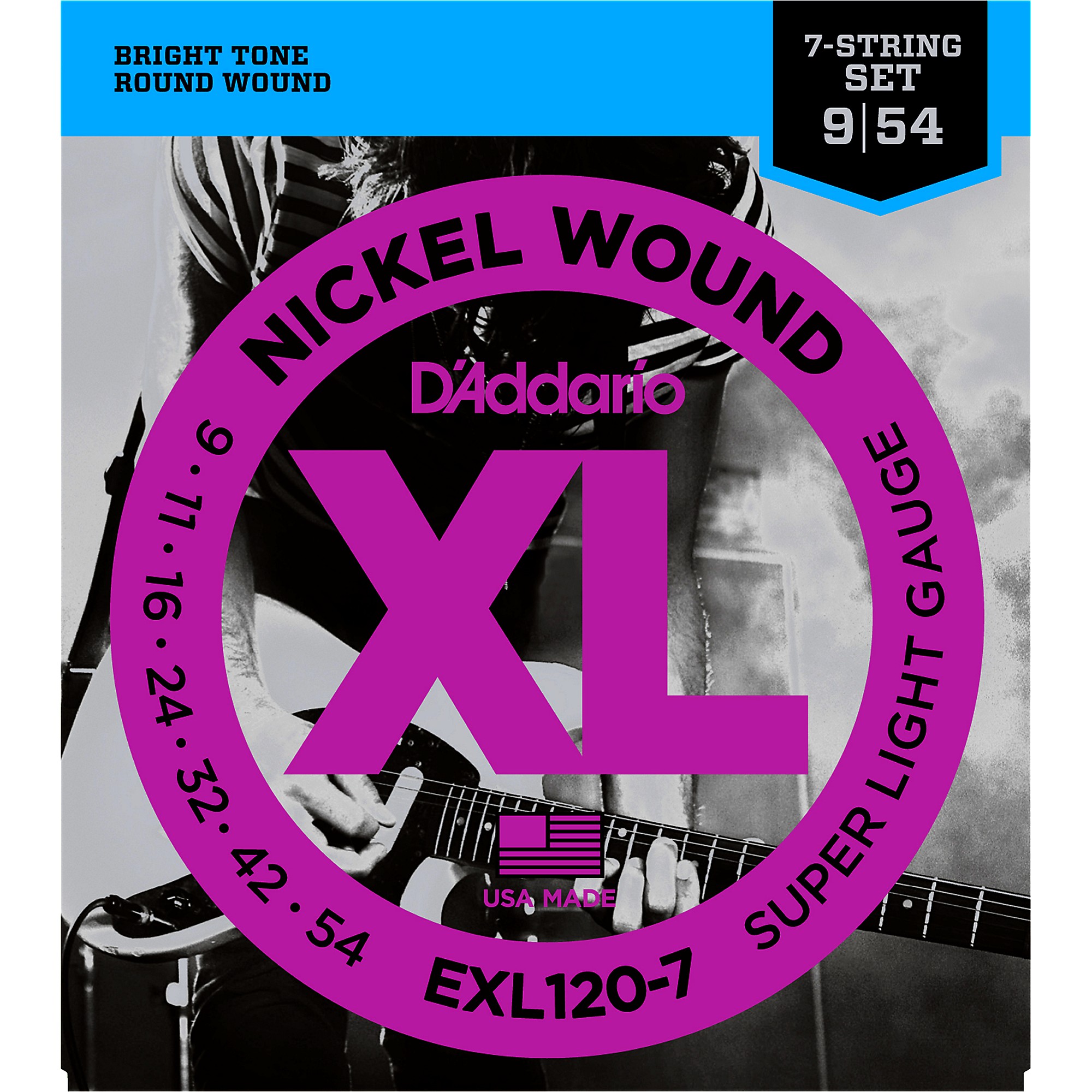 DAddario EXL120-7 Nickel Wound Electric Strings - 009-054 7-string Super Light