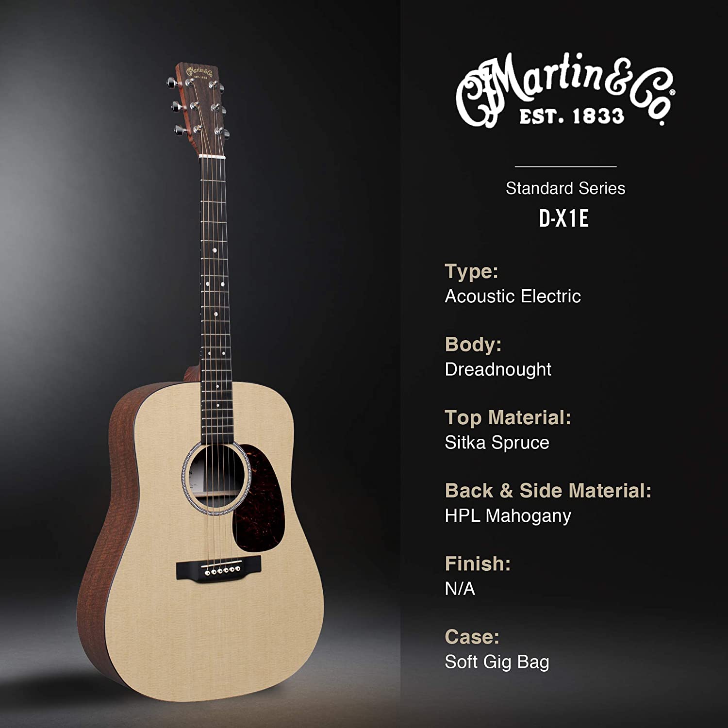 Martin D-X1E HPL Sitka Spruce Acoustic-Electric Guitar Online price in India