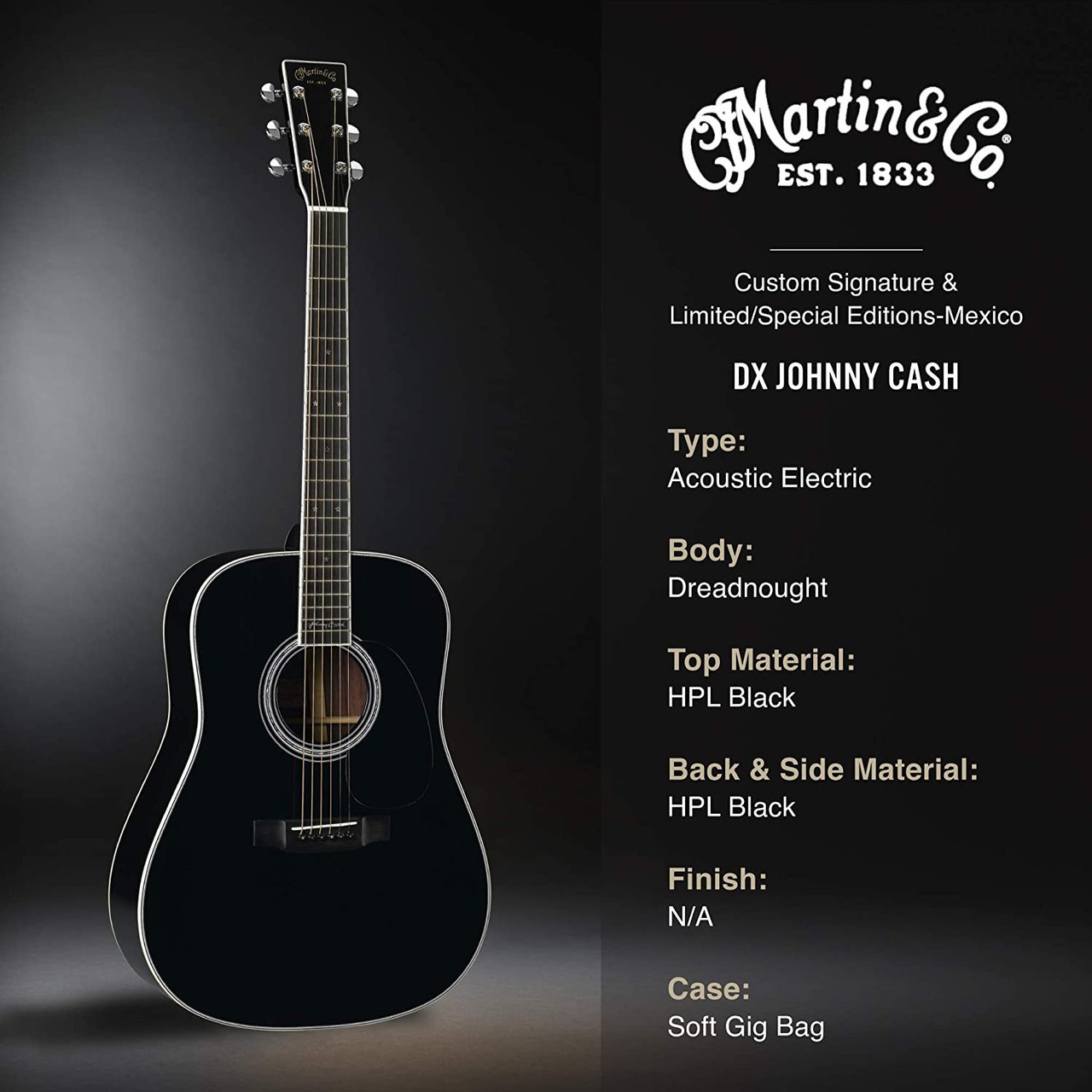 Martin DX Johnny Cash Signature Electro Acoustic Guitar Online price in India
