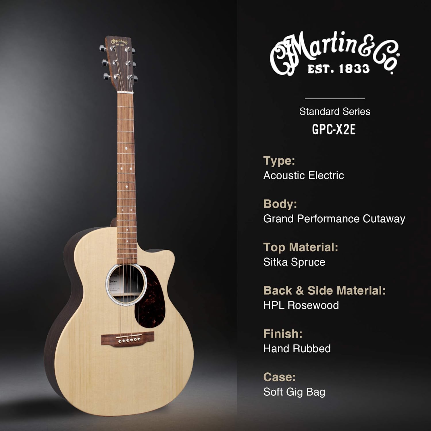 Martin X Series GPC-X2E Rosewood Grand Performance Electro Acoustic Guitar Online price in India