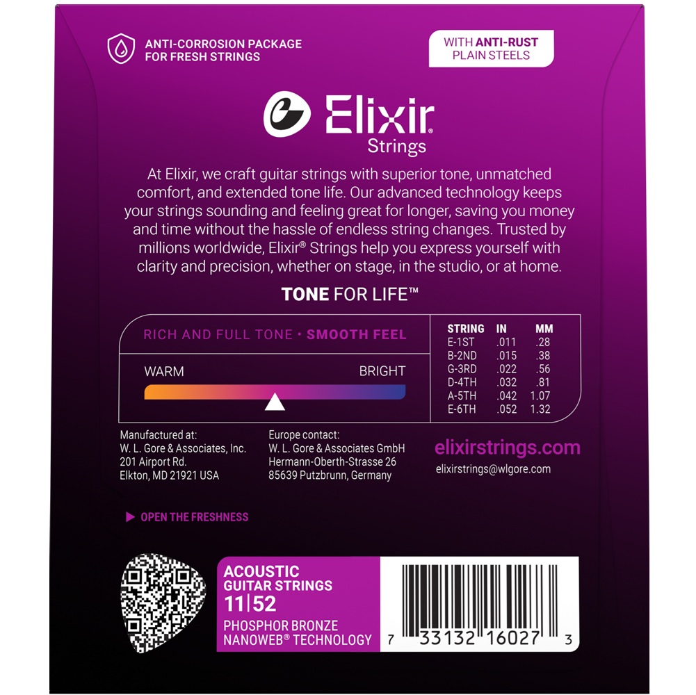 Buy  Elixir 16027 Phosphor Bronze Nanoweb Custom Light Acoustic Strings only on Johns Music